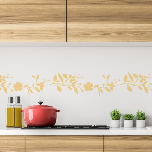 BORDER Reusable PLASTIC Wall STENCIL Template / 8.3x17.7" or 17.7x37.4"/ FLOWERS - 第 2/3 張圖片