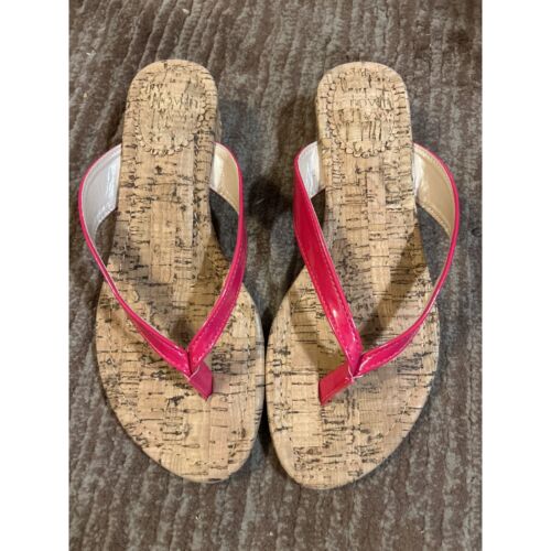 Crown & Ivy Cork Flip Flops Hot Pink Thong Sandals Summer Beach Shoes Size 7.5