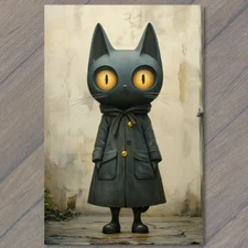 Art Print  Black Cat Golden Eyes Gothic Jacket Whimsical Charm Adorable Cute