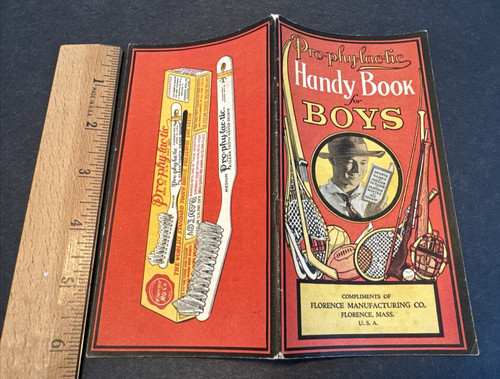 1923 Pro-Phy-Lac-Tic Handy Book Boys Florence MA Toothbrush vtg Sports, compass