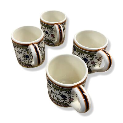 $225 Neiman Marcus Orange, White Pavoes Coffee Tea Mugs, Set of 4.
