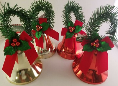 Christmas Bells w Pine Garland Loops Red Bows & Holly 1/Pk, XM13, Select: Type