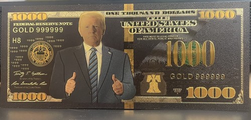 $1000 Dollar Bill Trump Black Gold Foil Banknote  with Bag & Certificate - Bild 3 von 11
