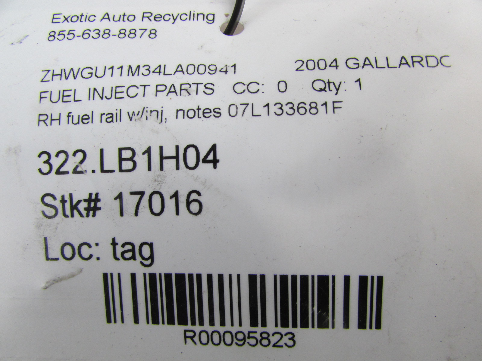 2007 Lamborghini Gallardo, x10 Fuel Injectors Only, Used, P/N 06A906031BA