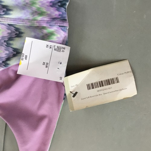 Sweaty Betty Super Soft Reversible Yoga Bra Green Chevron Print & Lily Purple XS - Picture 12 of 14