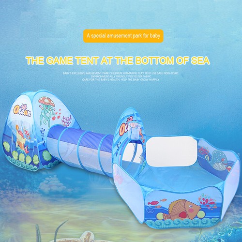 Kids 3 In 1 Play Tent Crawl Tunnel Pop Up Playhouse Ball Pit Folding Play Tent - Picture 21 of 31