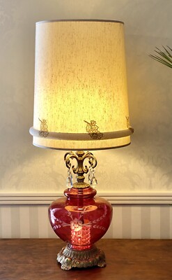 ViNTaGe Hollywood Regency Cut Ruby Glass & Crystal Prism Globe