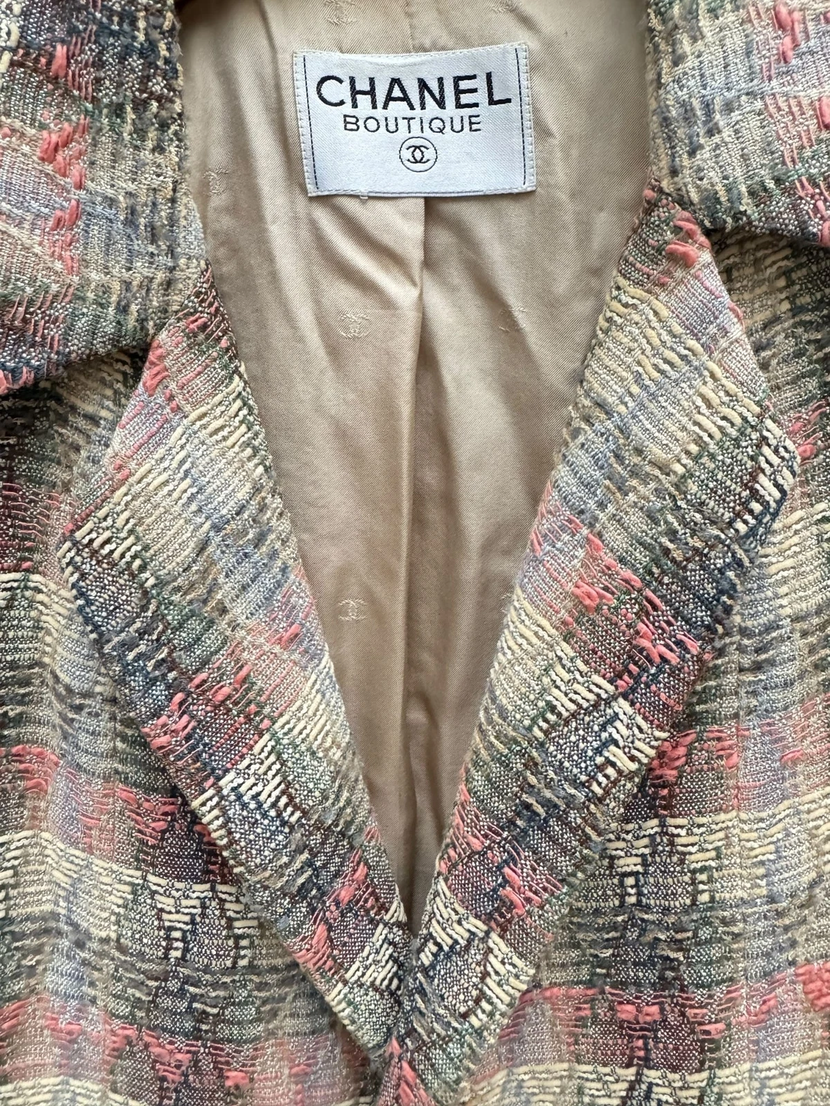 Giacca blazer Chanel by Karl Lagerfeld primavera 1998 beige tweed lana taglia 40 