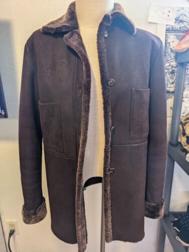 Jill Sander Leather Brown Suede Winter Coat Faux fur lining/ trim Jacket Sz: 38