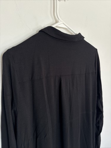 Eileen Fisher Top Damen Gr. M schwarz Kragen Knopfleiste L/S Tunika Capsule klassisch - Bild 6 von 17