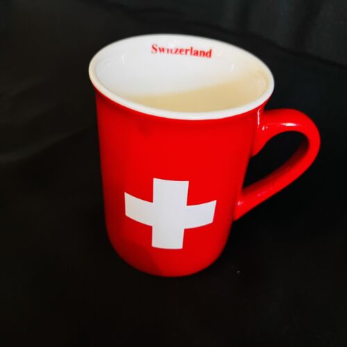 Confiland Switzerland Swiss Flag 🇨🇭 Coffee Tea Cup Mug Red White Cross - Afbeelding 1 van 10