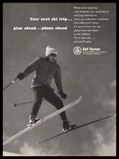 1965 Bell System AT&T Long Distance Calling Skiing Trip Ski Jumper Print Ad
