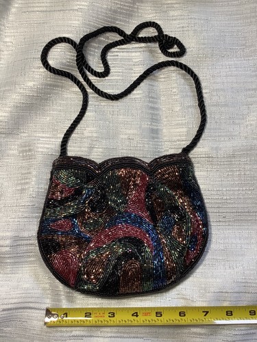 Vintage bunte Hand Perlen Schulter Clutch Handtasche und passender Gürtel - Bild 8 von 14