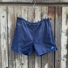 Vintage 80s Nike Athletic Tie Waist Men's Nylon Navy Blue Shorts Gray Tag