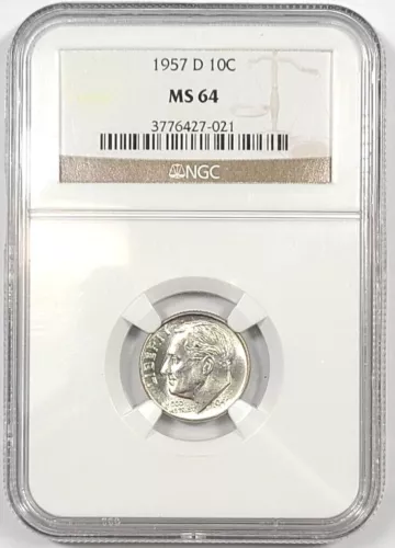 1957 D Roosevelt Dime 10c NGC MS 64