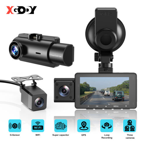 3 Ways Car DVR Dash Cam 1080P 3" Vehicle Camera Recorder for Uber Night Vision