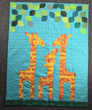 Quilt Giraffe Green Turquoise Hand Stitched 38x48 Baby Toddler Throw Wall Hang