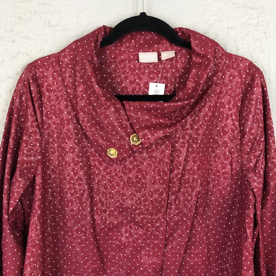 Chicos 1 Zenergy Jacket Womens Medium Burgundy Polkadot Anorak Artsy NEW - Image 2 of 4