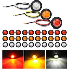 3/4" 12V Side Marker Lights LED Truck Trailer Round Bullet Light Amber Red Lamps