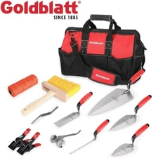 Goldblatt Masonry Hand Tool 12 PCS Set with a Bag, Pointing Trowel Masonry Brush