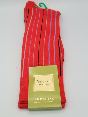 Vannucci Designer Dress Socks Mens 10-13 RED/STRIPES 