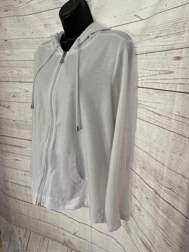 Sudadera con capucha y cremallera completa blanca para mujer de Coral Bay Mezcla de algodón Talla L Large Foto 2 de 4