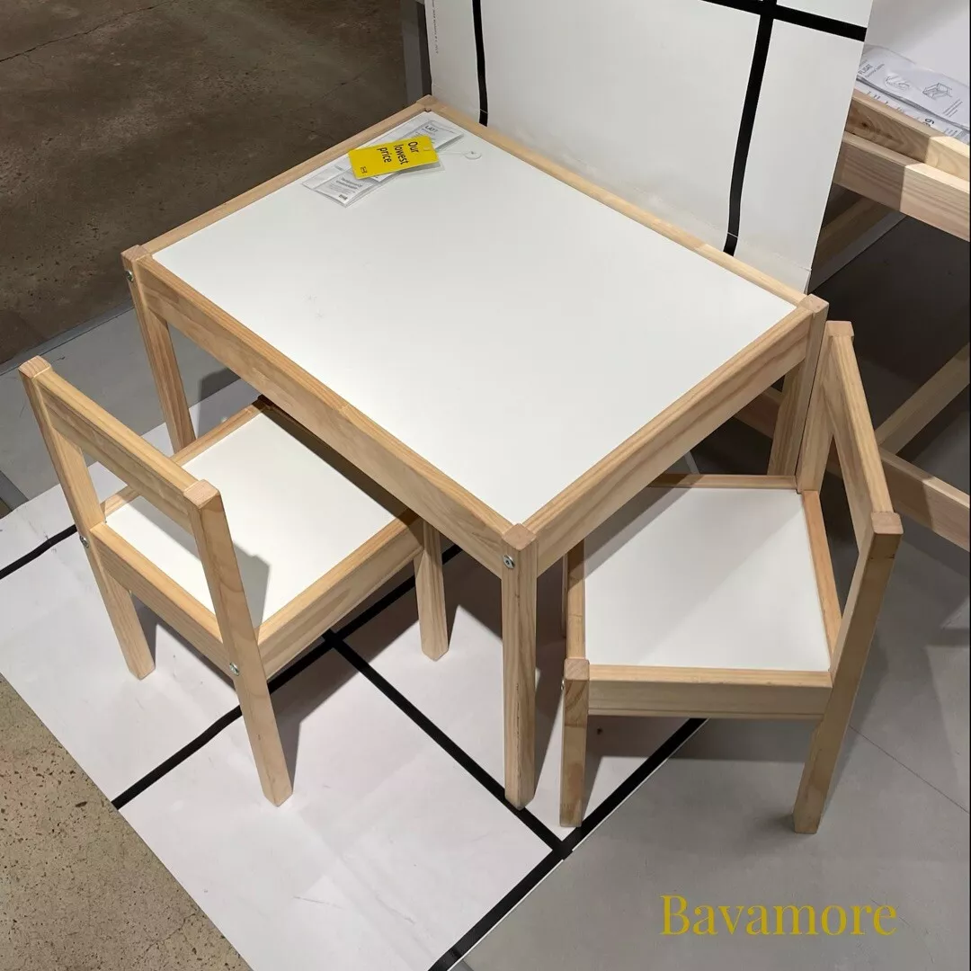 Ikea Latt-Tavolo per Bambini con 2 sedie, Bianco, Pino, Kiefer