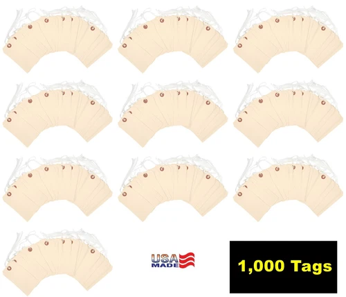 1,000- 4 3/4" x 2 3/8" Size 5 Manila Inventory Shipping Hang Tags with String