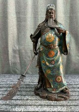 16" chinesische Buddhismus Kupfer Cloisonne Guan Gong Yu Krieger Gott Skulptur