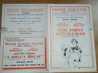 ''Der erste Gentleman'' von Norman Ginsbury im Savoy Theatre, Programm