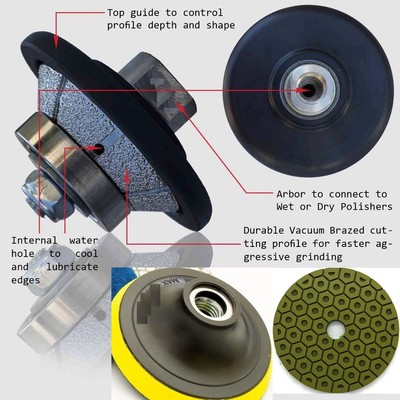 1 1/4'' Bevel Bullnose profile shaping 23 Polishing Pad buff marble ceramic stone