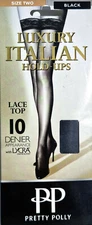 Pretty Polly Luxury Italian 10 Denier Gloss Hold Ups Black Size 1, 2
