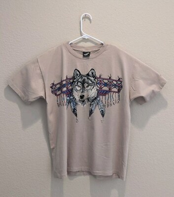 VTG 80s Diamond Dust Wolf T-Shirt Aztec Native Single Stitch SS Crew Neck - L 