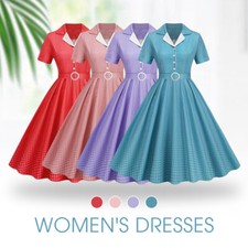 Women Vintage 50s 60s Rockabilly Button Dress Cocktail Party Dress Large Swing