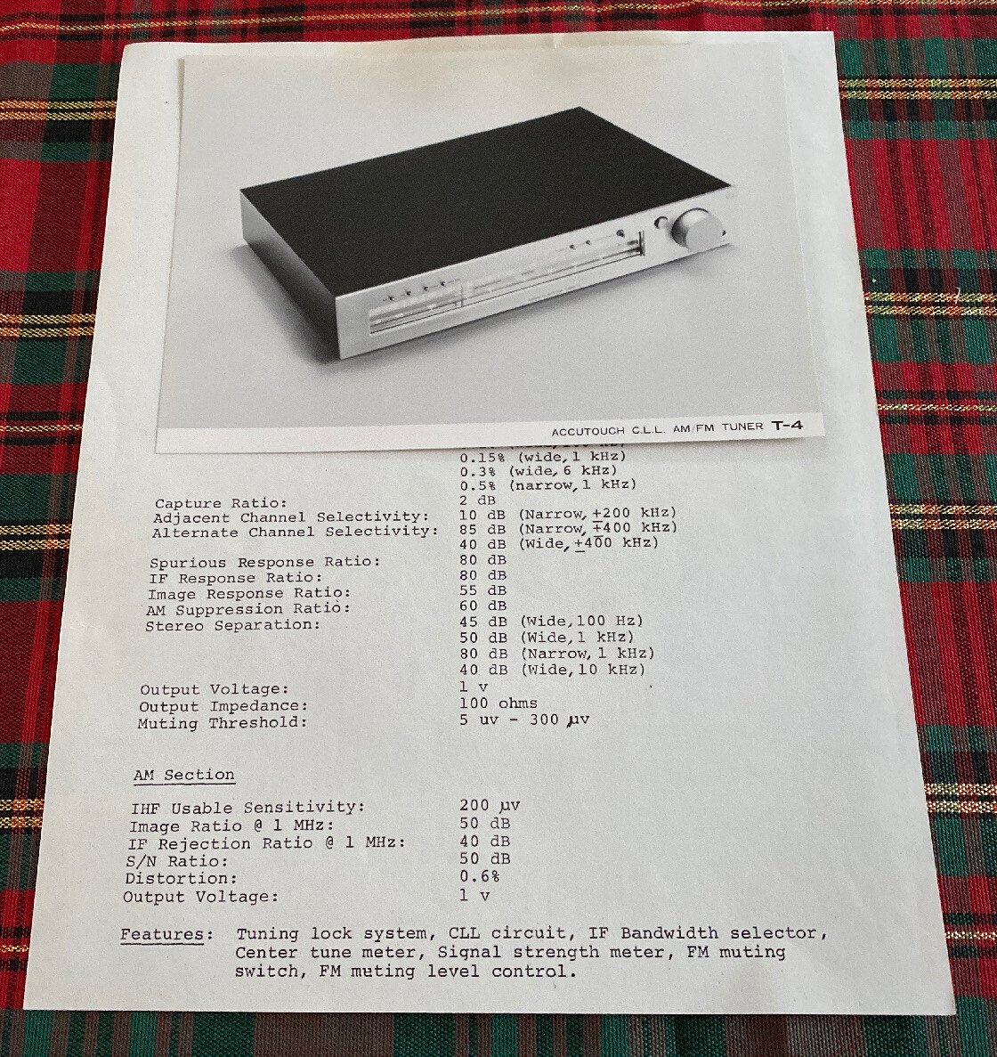 LUX LUXMAN STUDIO STANDARD SERIES T-4 TUNER ORIGINAL SPEC SHEET + PHOTO AD M909x
