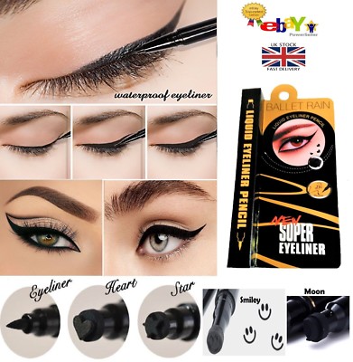 Precision 2in1 Schwarz Wasserdicht Flüssig Eyeliner Stift mit Stempel Tattoo in 4 Formen