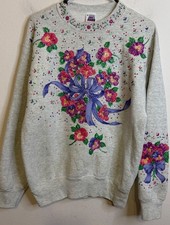 Vintage Puff Paint Floral Bouquet Sweatshirt USA Cottagecore Granny MEDIUM