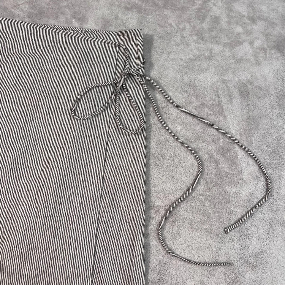 Massimo Dutti Wrap Skirt Womens Large Gray Beige Striped Linen Blend Woven - Image 2 of 4