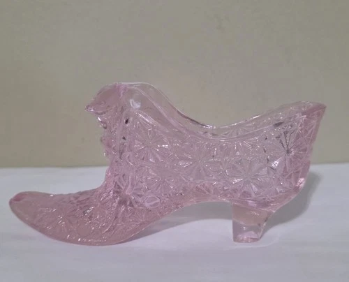 Vtg Fenton Shoe Pink Slipper Boot with Heel Cat Head Daisy & Button 6" x 3" Tall