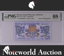 Bhutan 1 Ngultrum 2013 P 27b Radar NO. 09888890 UNC PMG 68 EPQ 3rd TOP POP