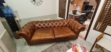 Chesterfield Leather Sofa, Brown, 2-Seater