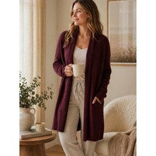 Barefoot Dreams CozyChic Lite Catalina Long Cardigan Garnet Burgundy- Size S