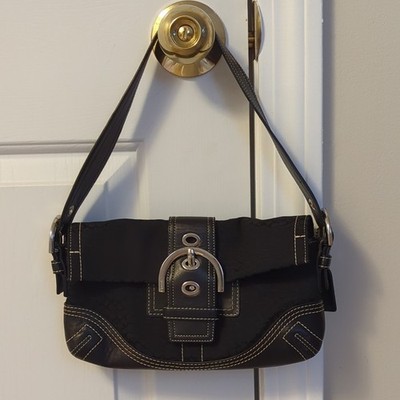 Coach Soho Black Signature Logo Small Shoulder Bag Buckle
