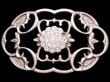 IJ29157 VINTAGE 1970s FILIGREE ART w/RHINESTONES FASHION BELT BUCKLE
