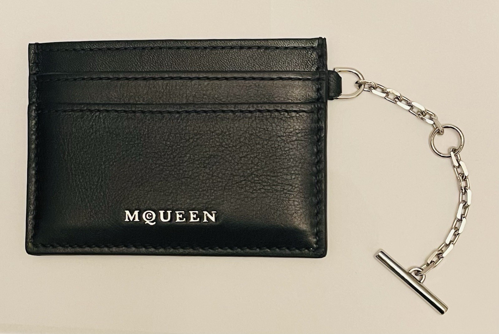 Alexander McQueen - New Black Leather Card Holder - T-Bar Chain - Made in Italy image 2