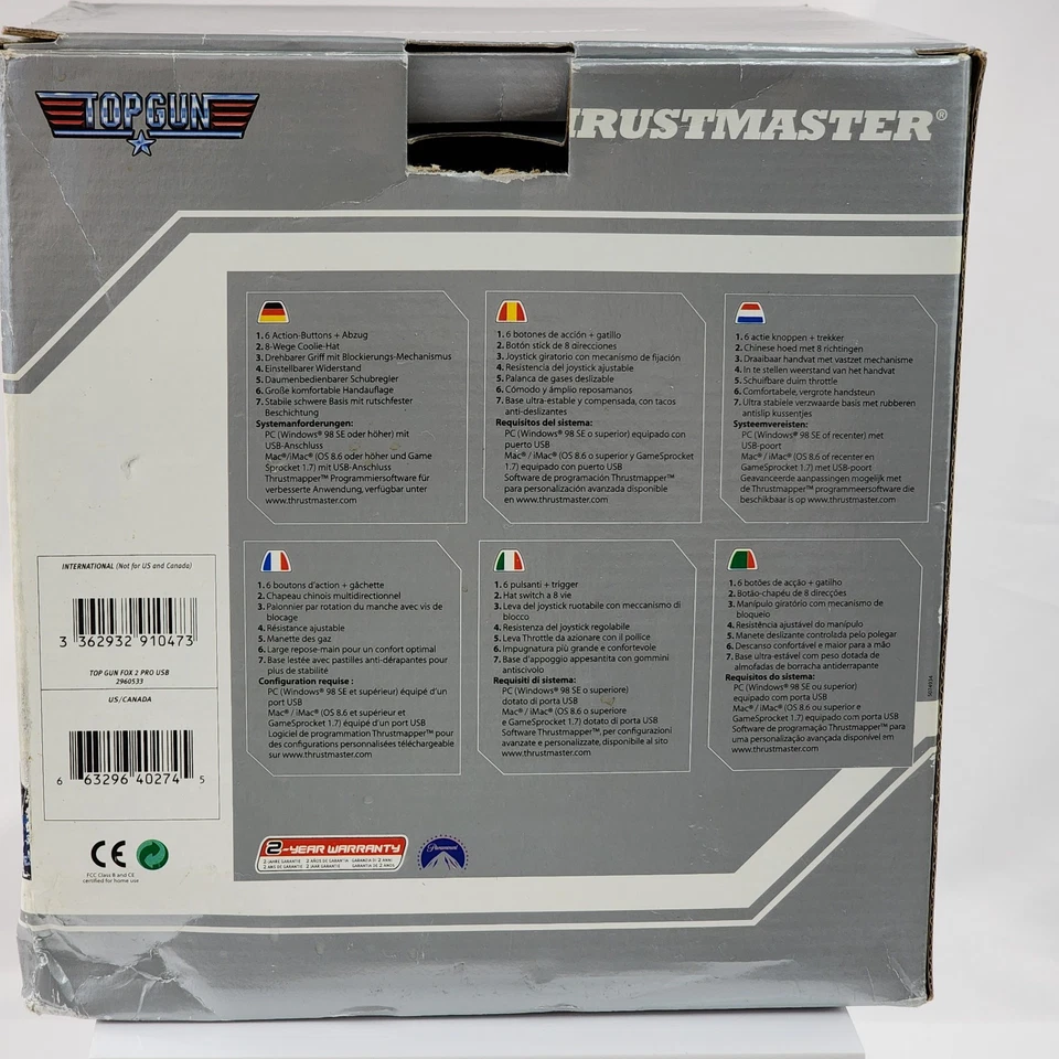 Thrustmaster Top Gun Fox 2 Joystick USB For PC & Mac Flight Stick New Open Box - Image 3 of 4