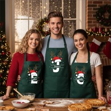 Personalised Christmas Printed Apron Custom Name And Initial Xmas Matching Top