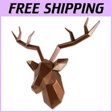 Geometric Deer Head Wall Sculpture - Antique Copper Finish