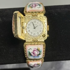 Vintage Ladies Mechanical Wristwatch Yanka CHAIKA with Floral Enamel Bracelet 7”