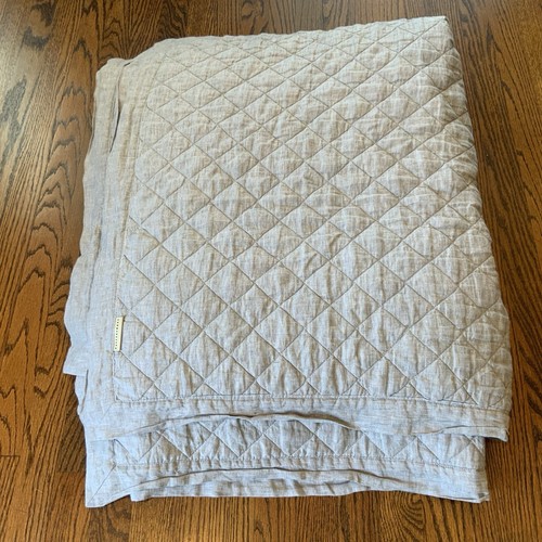 Pottery Barn Belgian Flax Linen Diamond Quilt King Flagstone Gray EUC - Picture 2 of 4